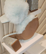 Luxury Bling Rhinestone Chunky Heel Fluffy Fur Sandals Women High Heel Shoes