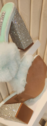 Luxury Bling Rhinestone Chunky Heel Fluffy Fur Sandals Women High Heel Shoes