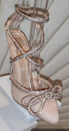New Lace Up Ankle Strap Pointy Toe Stiletto Sandals Bowtie Rhinestone Ladies Thin High Heel Sandals Dress Shoes