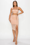 Studded Stone Cami Top & Slit Mini Skirts Set: L