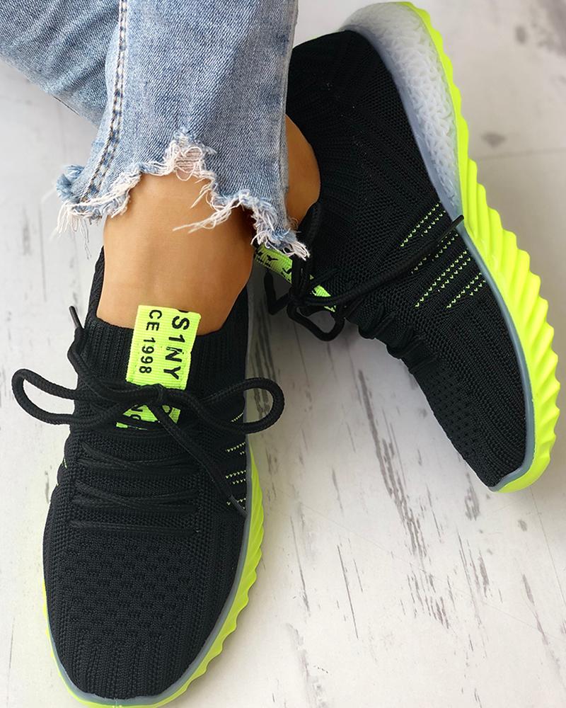 Colorblock Knitted Breathable Lace-Up Sneakers