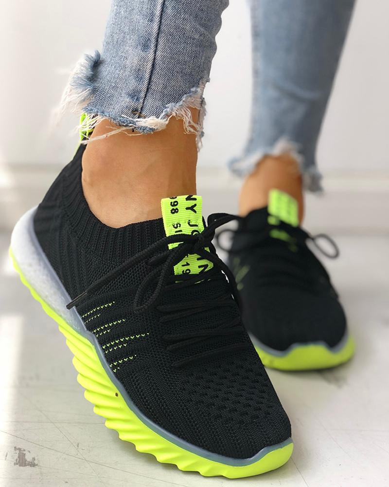 Colorblock Knitted Breathable Lace-Up Sneakers