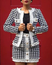 T Design Coat High Waist Skirt Set