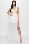 Decorative Lace Slit Off White Maxi Dress