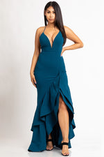 Stretch Crepe V-Neck Open Back Evening Dress
