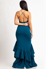 Stretch Crepe V-Neck Open Back Evening Dress