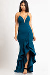 Stretch Crepe V-Neck Open Back Evening Dress