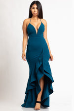 Stretch Crepe V-Neck Open Back Evening Dress