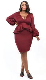 Deep V Neck Ruffle Front Stretch Dress