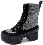 WOMENS RHINESTONE LUG COMBAT BOOTS SOLDIER