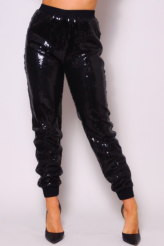 GLAMOROUS HOLIDAY SEQUINS JOGGER PANTS
