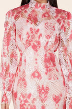 Smudge Print Coral Lace Mini Dress