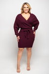 PLUS SIZE SURPLICE SWEATER KNIT DRESS