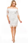 Plus size solid off shoulder crochet lace trim interior lining fashion dress