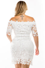 Plus size solid off shoulder crochet lace trim interior lining fashion dress