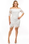 Plus size solid off shoulder crochet lace trim interior lining fashion dress