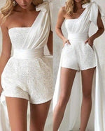 Sequin Tube Romper With Knot Shoulder Maxi Dress