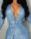 PLUNGE TWIST DECOR ALLOVER SEQUINS DRESS