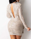 CUTOUT BACK RUFFLES SEQUINS PARTY DRESS