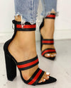 Stripes Tape Open Toe Chunky Heeled Sandals
