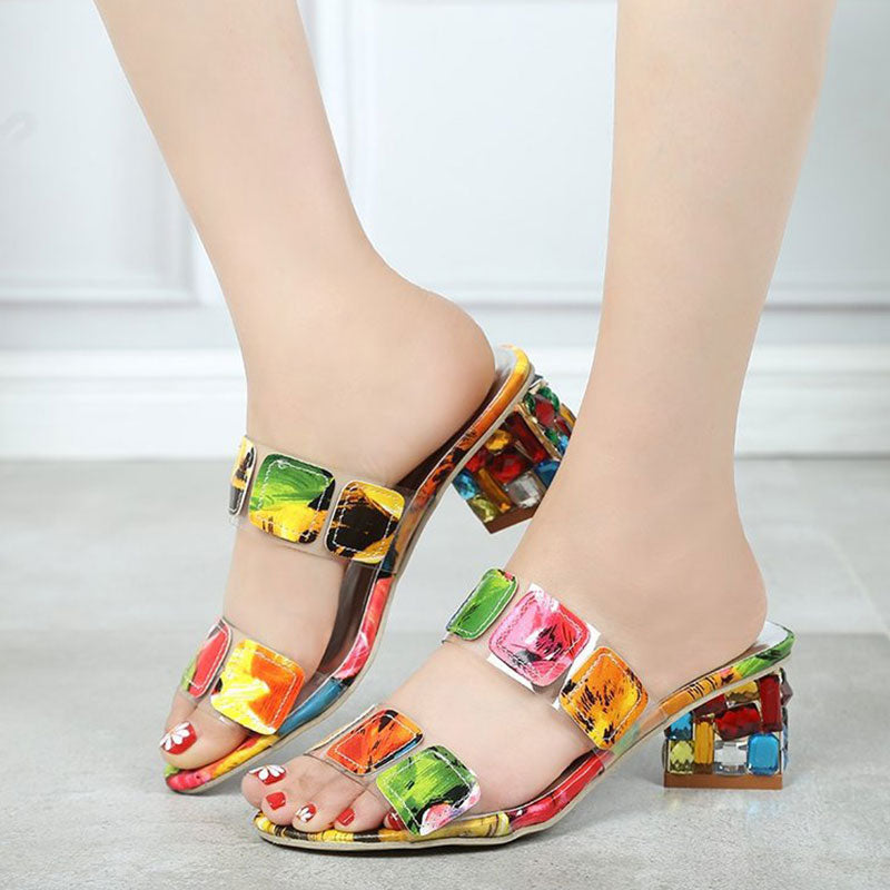 Women Fashion Multicolor High-Heeled Slippers