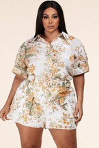 Spring Floral Print Plus Two-Piece Set