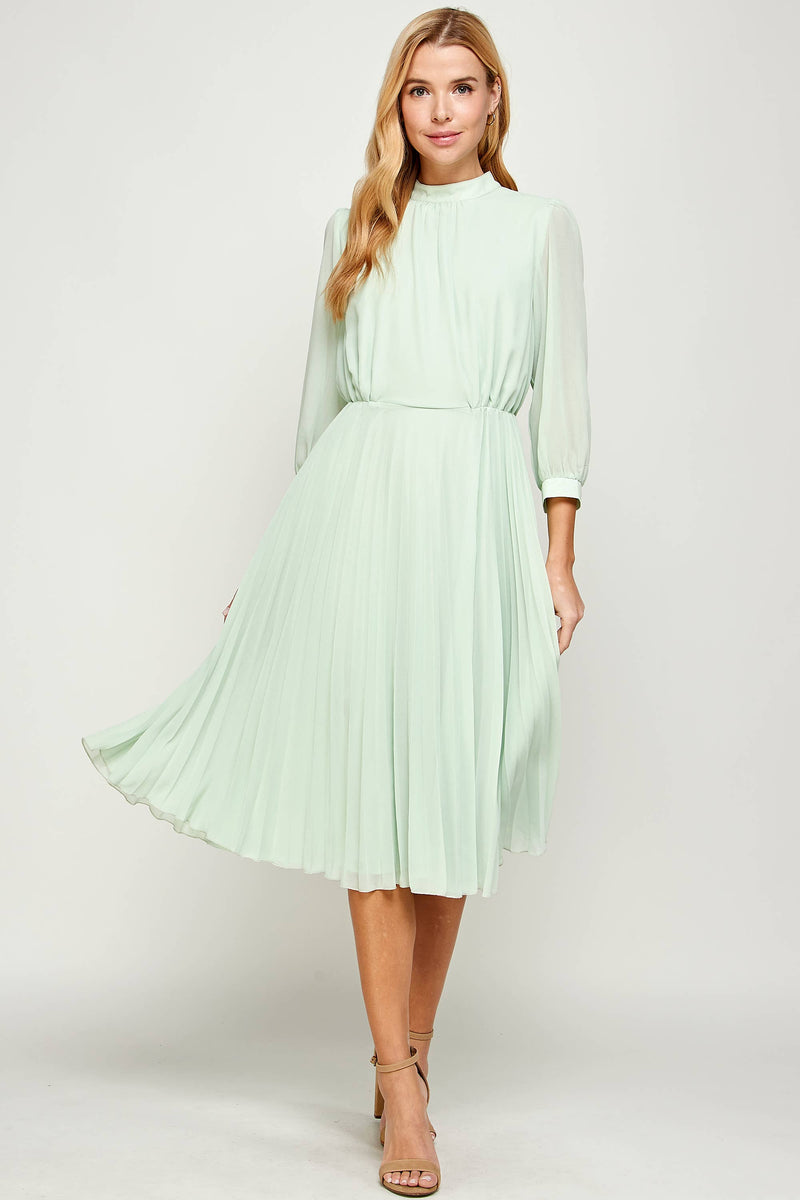 TD-9327-6 PLEATED MOCK NECK MAXI MINT