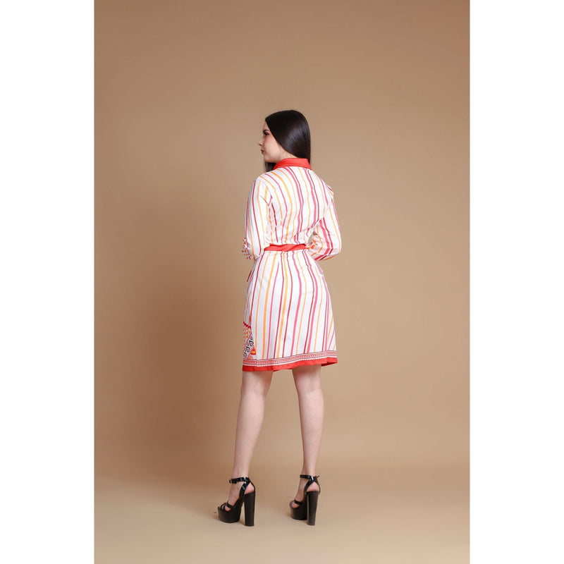 Multi Stripe Button Front Shirt Dress