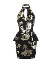 Foil floral print peplum mini dress