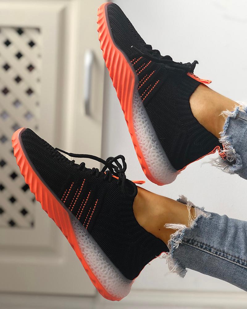 Colorblock Knitted Breathable Lace-Up Sneakers