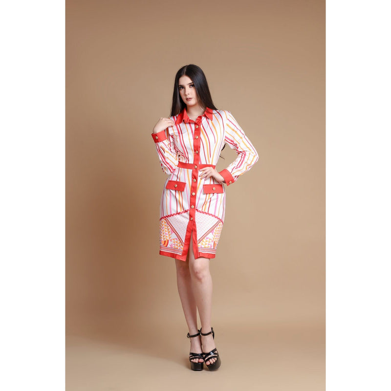 Multi Stripe Button Front Shirt Dress