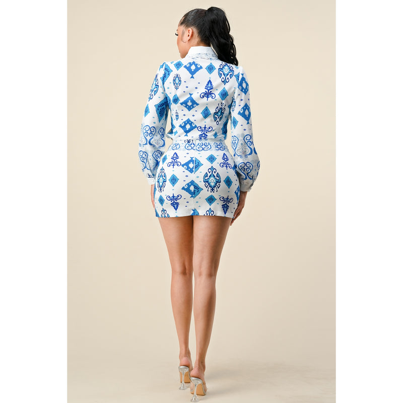 Lace Collar Detail Blouse & Mini Skirt Set