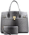 Ostrich Embossed Large Satchel Set