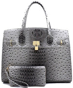 Ostrich Embossed Large Satchel Set