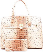 Ostrich Embossed Large Satchel Set