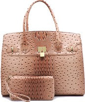 Ostrich Embossed Large Satchel Set