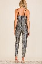 SOLID SEQUIN SKINNY LEG JUMPSUIT