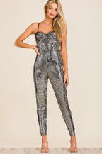 SOLID SEQUIN SKINNY LEG JUMPSUIT