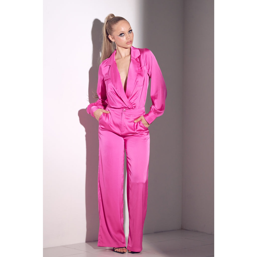 2 PC Bodysuit and Pant Satin Set