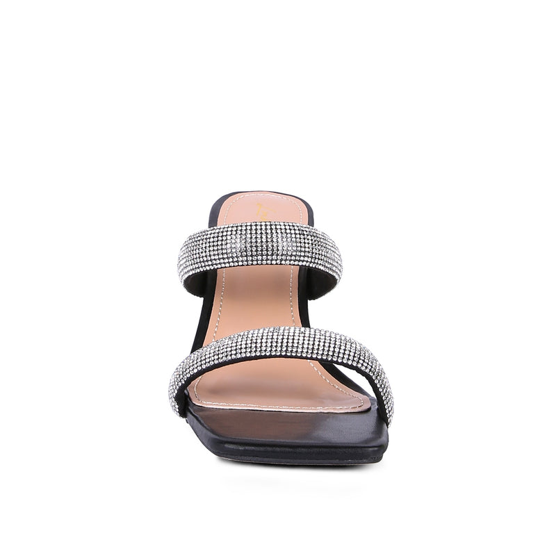DOLLS DIAMANTE MID HEEL SLIDE SANDALS