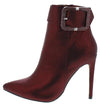 Amanda3 Red Rhinestone Buckle Stiletto Ankle Boot