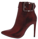 Amanda3 Red Rhinestone Buckle Stiletto Ankle Boot