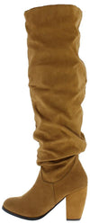 Layla237 Tan Suede Knee High Chunky Heel Boot