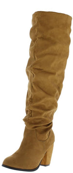 Layla237 Tan Suede Knee High Chunky Heel Boot