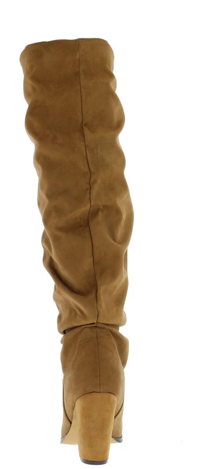 Layla237 Tan Suede Knee High Chunky Heel Boot