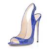 Women High Heel Summer Sandals Snakeskin Leather Dress shoe Evening Party Slingback Open toe Pumps