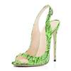 Women High Heel Summer Sandals Snakeskin Leather Dress shoe Evening Party Slingback Open toe Pumps