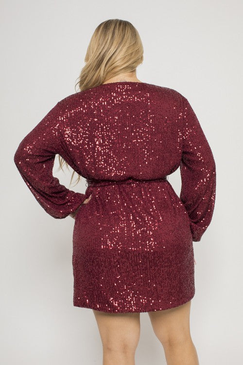 PLUS SIZE SEQUIN SURPLICE WRAP DRESS