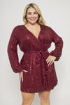 PLUS SIZE SEQUIN SURPLICE WRAP DRESS