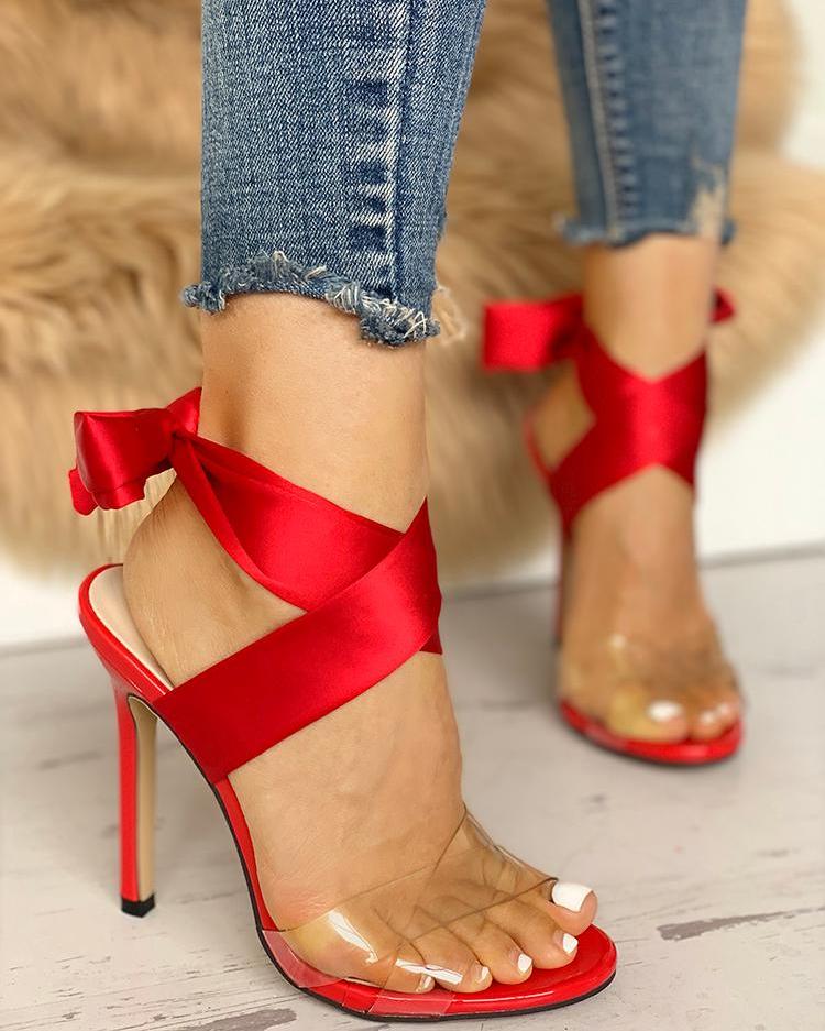 Crisscross Transparent Strap Bow Sandals